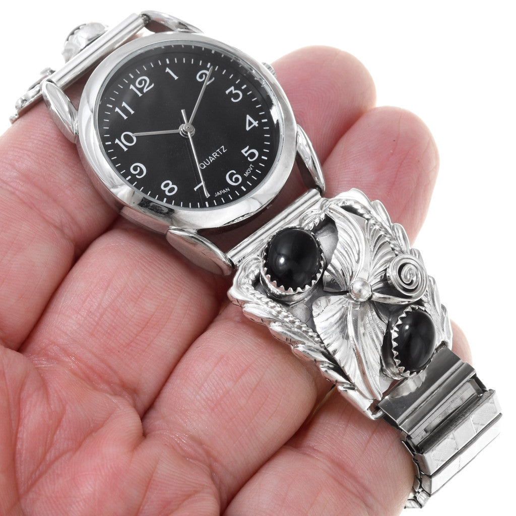 mens-onyx-sterling-silver-navajo-watch-on-hand