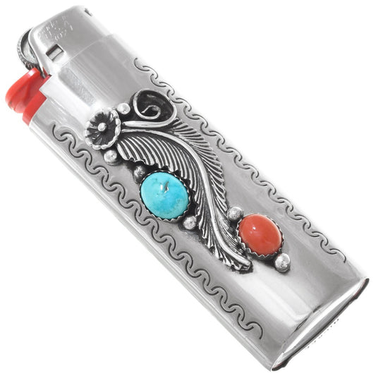 Turquoise Coral Silver Lighter Case Cover